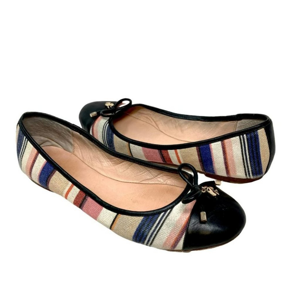 Kate Spade Striped Cap Toe Bow Ballet Skimmer Flats - Size 8.5